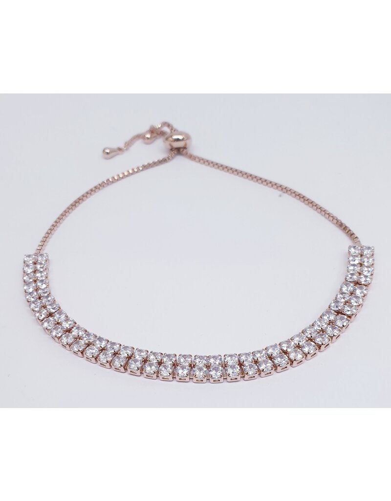 BJJ0047 - Double Row Tennis, Rose Gold Adjustable Bracelet