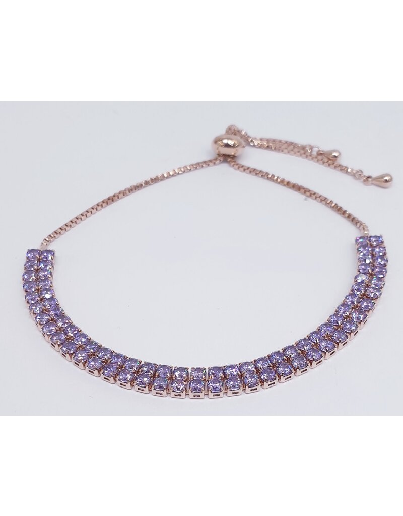 BJJ0051 - Double Row Tennis, Rose/Purple Adjustable Bracelet