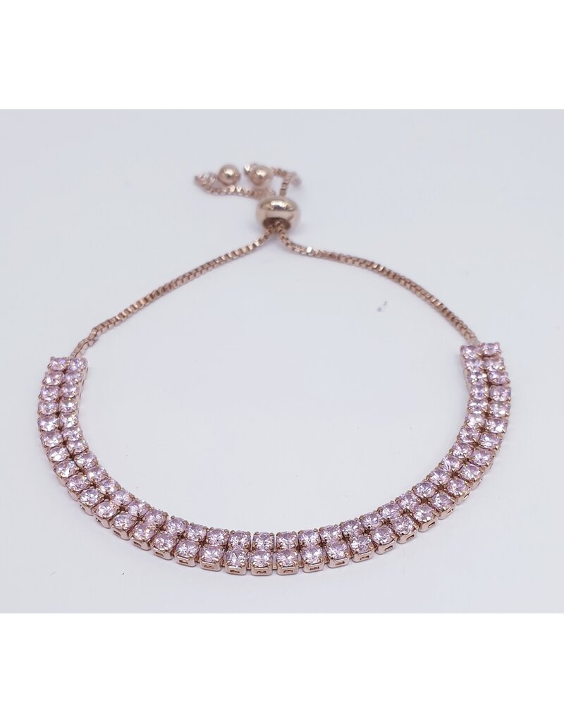 BJJ0050 - Double Row Tennis, Rose/Pink Adjustable Bracelet