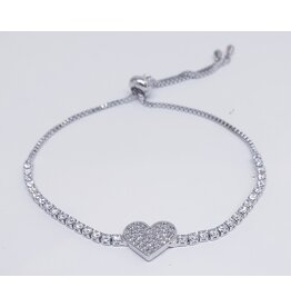 BJJ0054 - Heart, Silver Adjustable Bracelet
