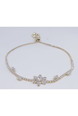 BJJ0055 - Flower,Diamante, Gold Adjustable Bracelet