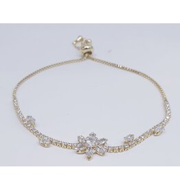 BJJ0055 - Flower,Diamante, Gold Adjustable Bracelet