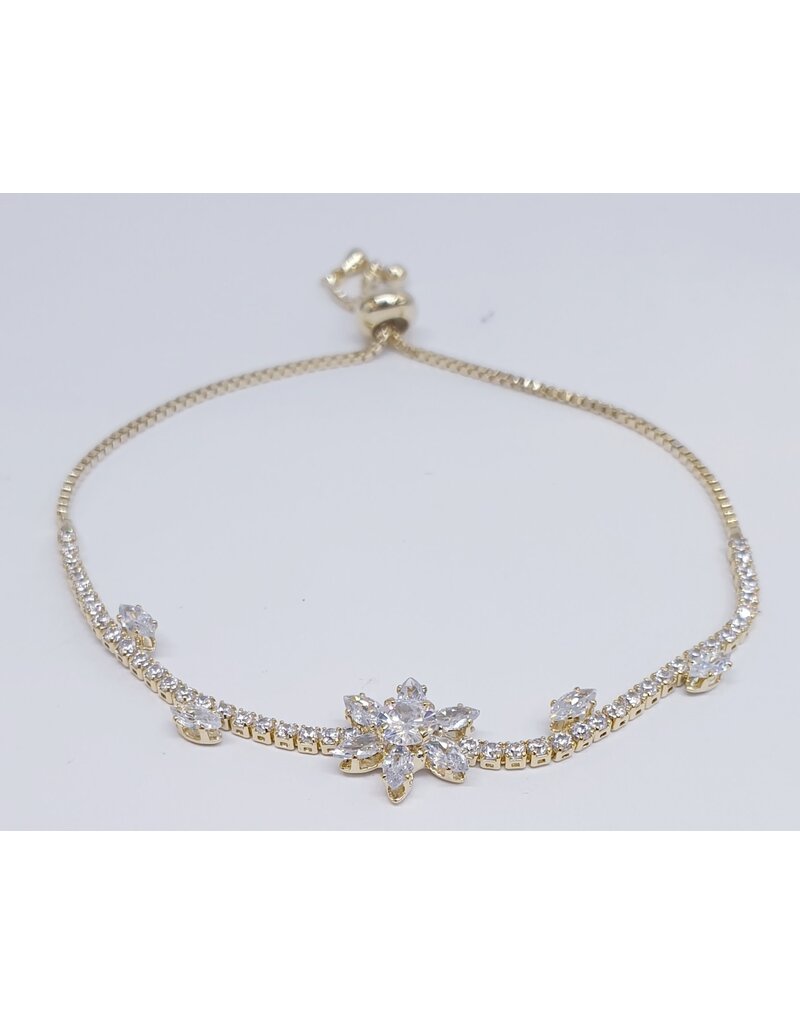 BJJ0055 - Flower,Diamante, Gold Adjustable Bracelet