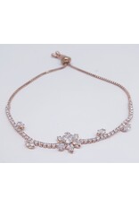 BJJ0056 - Flower,Diamante, Rose Gold Adjustable Bracelet