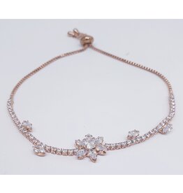 BJJ0056 - Flower,Diamante, Rose Gold Adjustable Bracelet