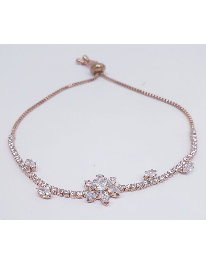 BJJ0056 - Flower,Diamante, Rose Gold Adjustable Bracelet
