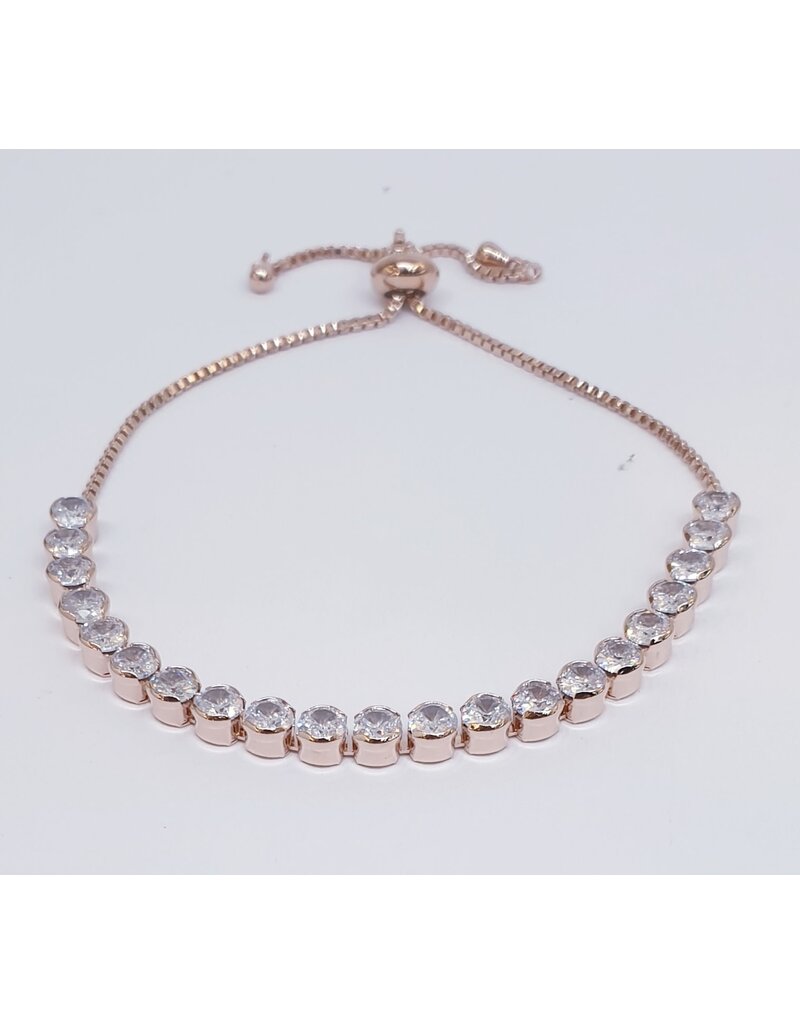 BJJ0068 - Oval Stone Tennis, Rose Gold Adjustable Bracelet