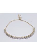 BJJ0067 - Oval Stone Tennis, Gold Adjustable Bracelet