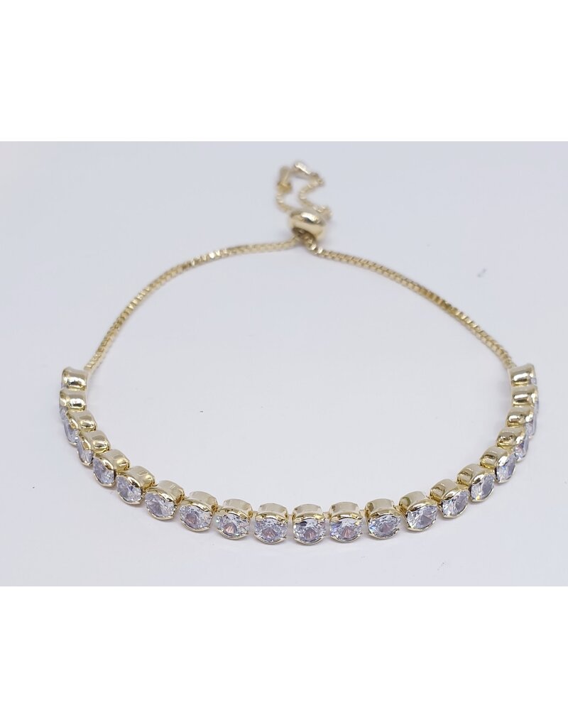 BJJ0067 - Oval Stone Tennis, Gold Adjustable Bracelet