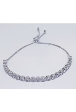 BJJ0069 - Oval Stone Tennis, Silver Adjustable Bracelet