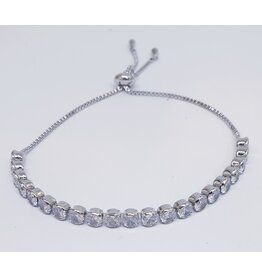 BJJ0069 - Oval Stone Tennis, Silver Adjustable Bracelet