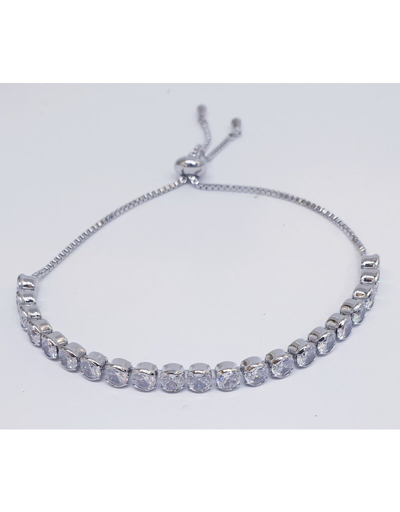 BJJ0069 - Oval Stone Tennis, Silver Adjustable Bracelet