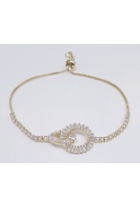 BJJ0071 - Double Circle, Crystal, Gold Adjustable Bracelet
