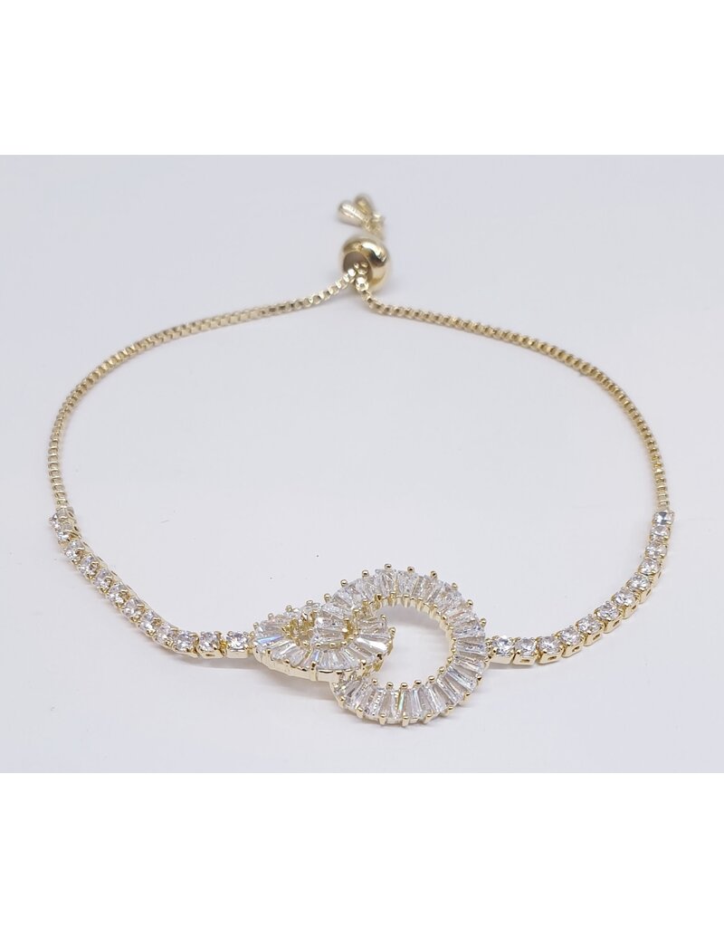 BJJ0071 - Double Circle, Crystal, Gold Adjustable Bracelet