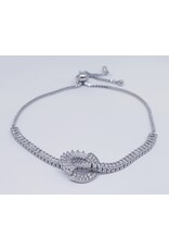 BJJ0072 - Double Circle, Crystal, Silver Adjustable Bracelet