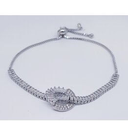 BJJ0072 - Double Circle, Crystal, Silver Adjustable Bracelet