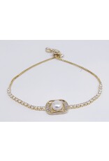 BJJ0082 - Pearl, Tennis, Gold Adjustable Bracelet