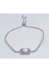 BJJ0084 - Pearl, Tennis, Silver Adjustable Bracelet