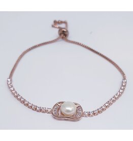 BJJ0083 - Pearl, Tennis, Rose Gold Adjustable Bracelet