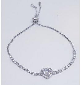 BJJ0092 - Heart, Silver Adjustable Bracelet