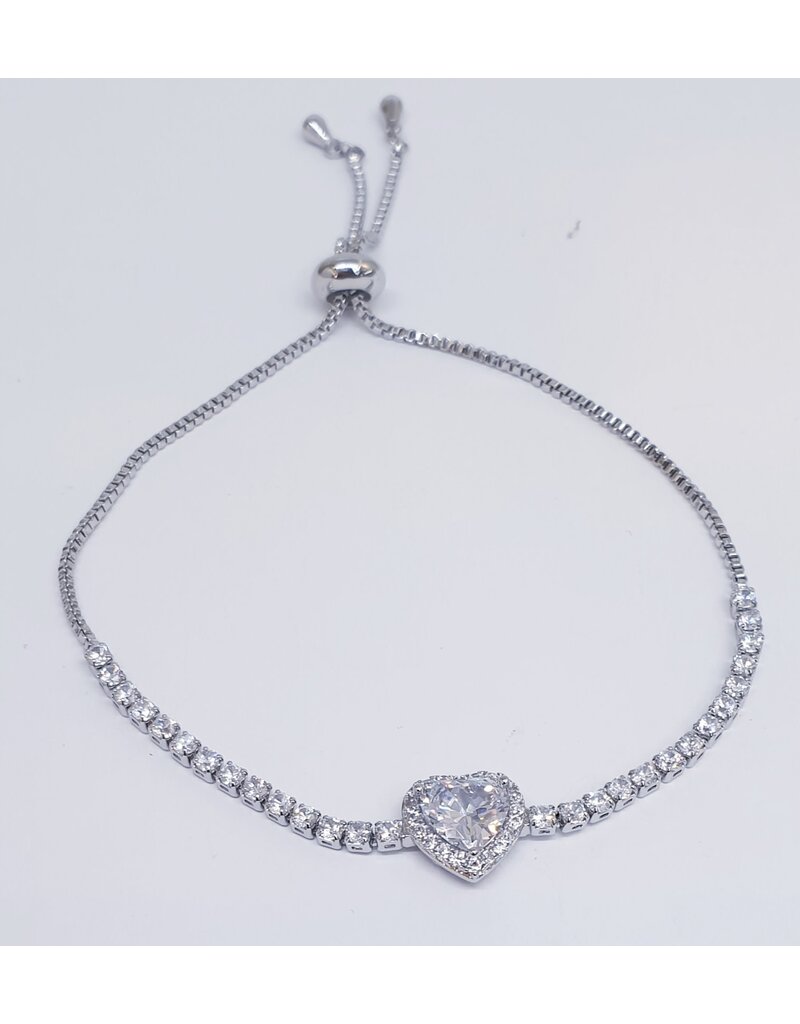 BJJ0092 - Heart, Silver Adjustable Bracelet