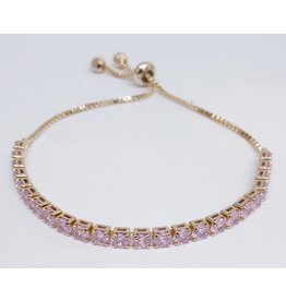 BJJ0097 - Gold, Pink, Tennis Adjustable Bracelet