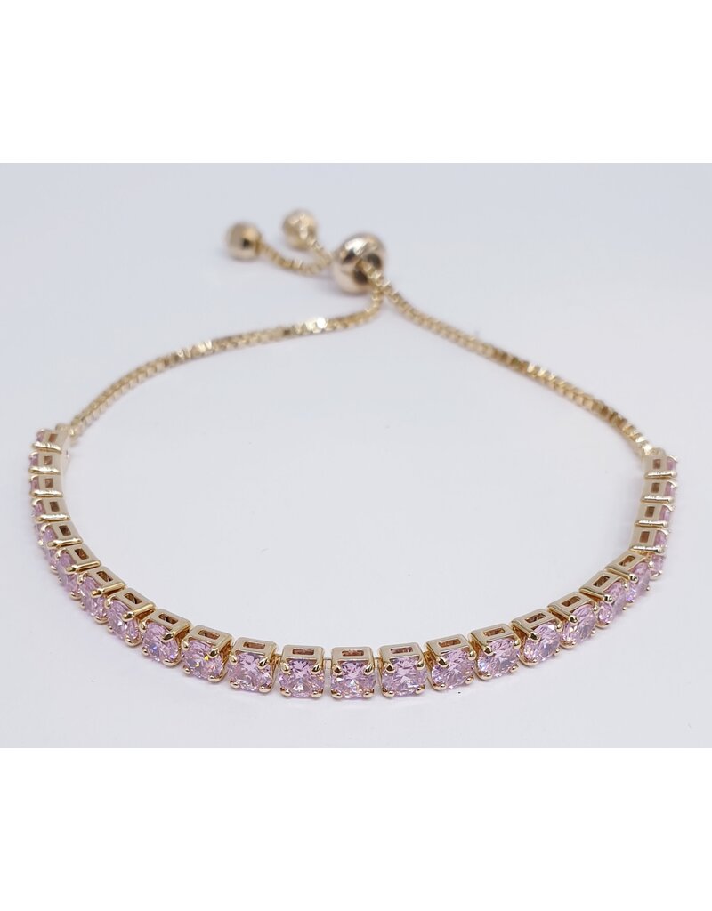 BJJ0097 - Gold, Pink, Tennis Adjustable Bracelet