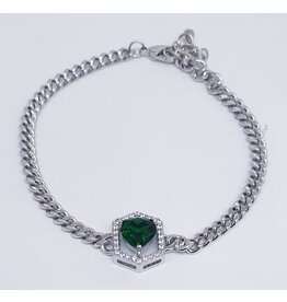 BJJ0100 - Silver, Heart, Green Adjustable Bracelet