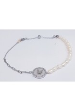 BJJ0104 - Silver, Pearl, Butterfly Adjustable Bracelet