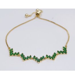 BJJ0107 - Gold, Green, Heart Adjustable Bracelet