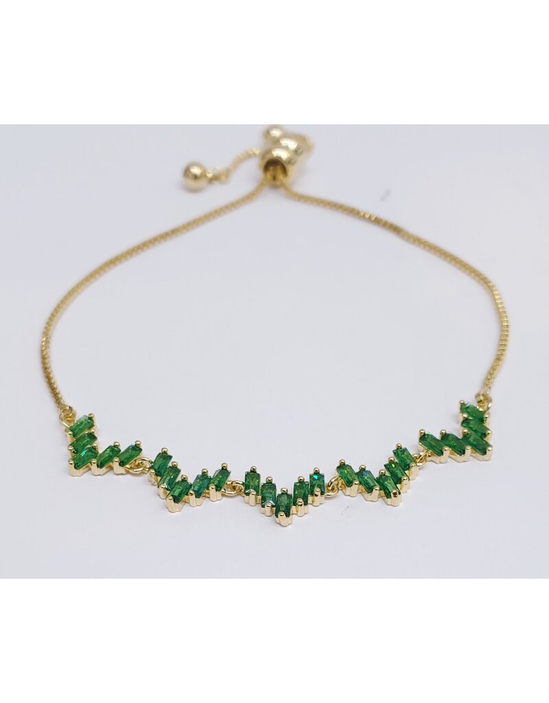 BJJ0107 - Gold, Green, Heart Adjustable Bracelet