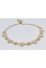 BJJ0115 - Gold, Heart, White Adjustable Bracelet