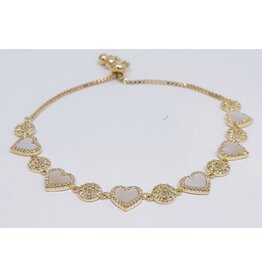 BJJ0115 - Gold, Heart, White Adjustable Bracelet