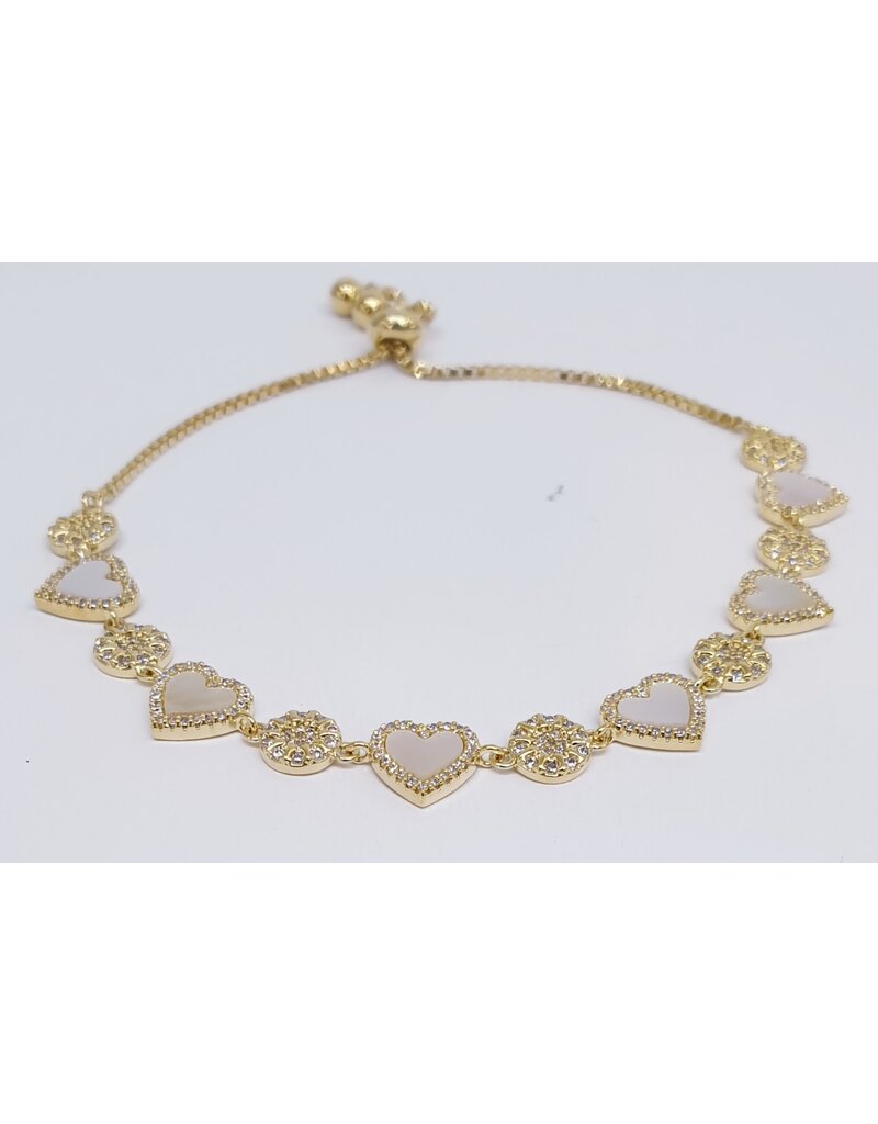 BJJ0115 - Gold, Heart, White Adjustable Bracelet