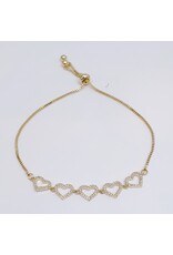 BJJ0123 - Gold, Hearts Adjustable Bracelet