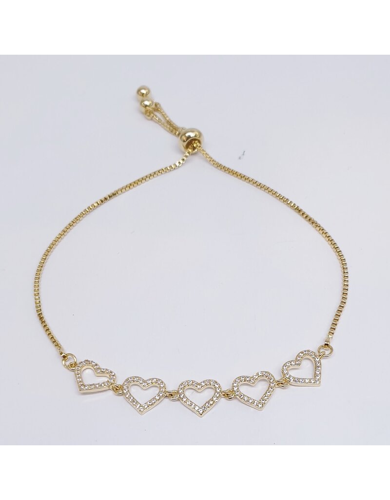 BJJ0123 - Gold, Hearts Adjustable Bracelet