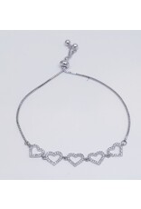 BJJ0124 - Silver, Hearts Adjustable Bracelet