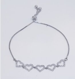 BJJ0124 - Silver, Hearts Adjustable Bracelet