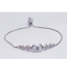 BJJ0128 - Silver, Bow Adjustable Bracelet