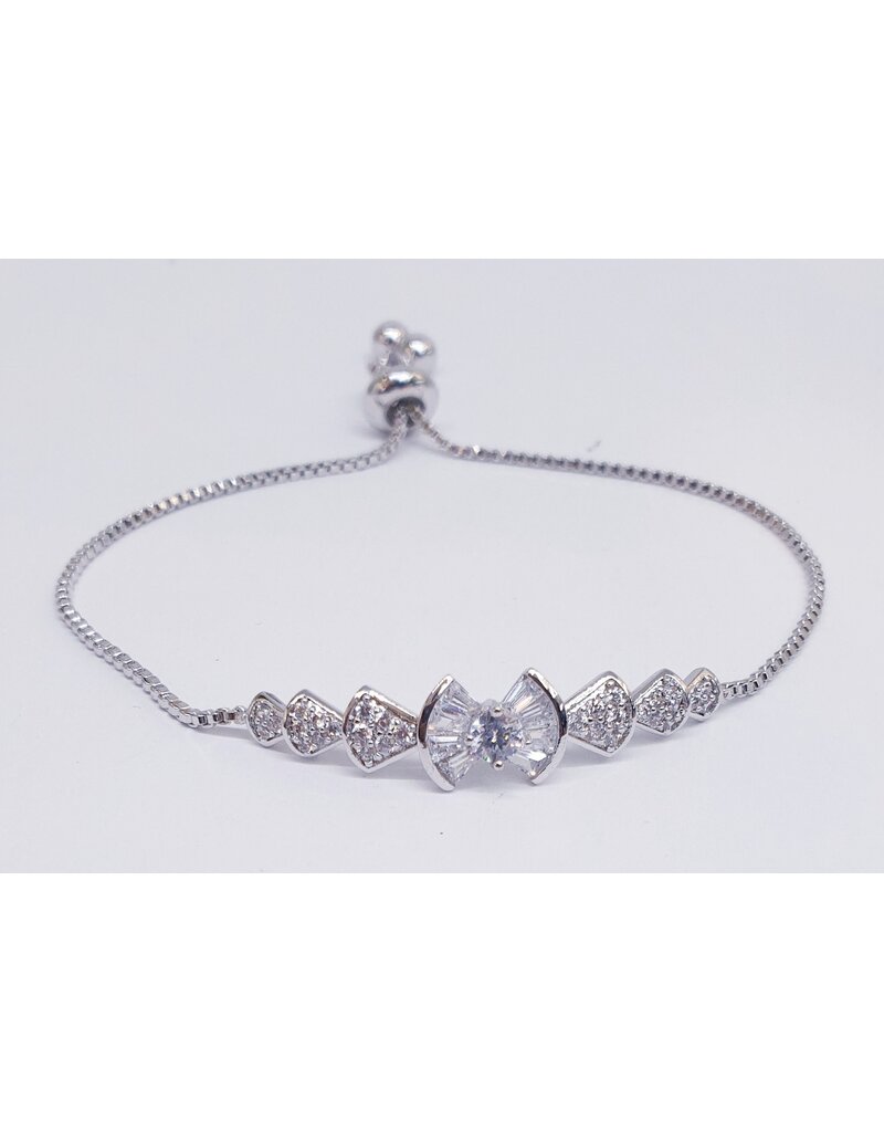 BJJ0128 - Silver, Bow Adjustable Bracelet