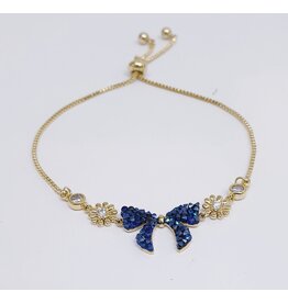 BJJ0132 - Gold, Blue, Bow Adjustable Bracelet