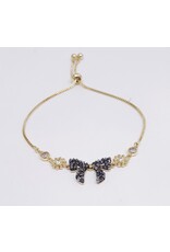 BJJ0133 - Gold, Bow, Black Adjustable Bracelet