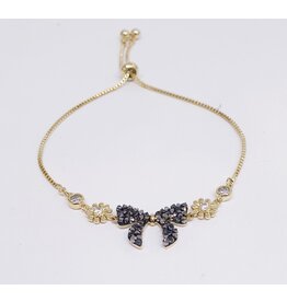 BJJ0133 - Gold, Bow, Black Adjustable Bracelet
