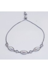 BJJ0134 - Silver, Pearl, Diamante Adjustable Bracelet