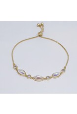 BJJ0135 - Gold, Pearl, Diamante Adjustable Bracelet