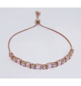 BJJ0140 - Rose Gold, Pink, Diamante Adjustable Bracelet