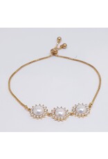 BJJ0143 - Gold, Pearl, Sunflower Adjustable Bracelet