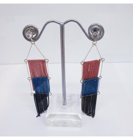 ERJ0002 - Silver, Pink, Blue, Tassle, Multi Layer Korean Earring