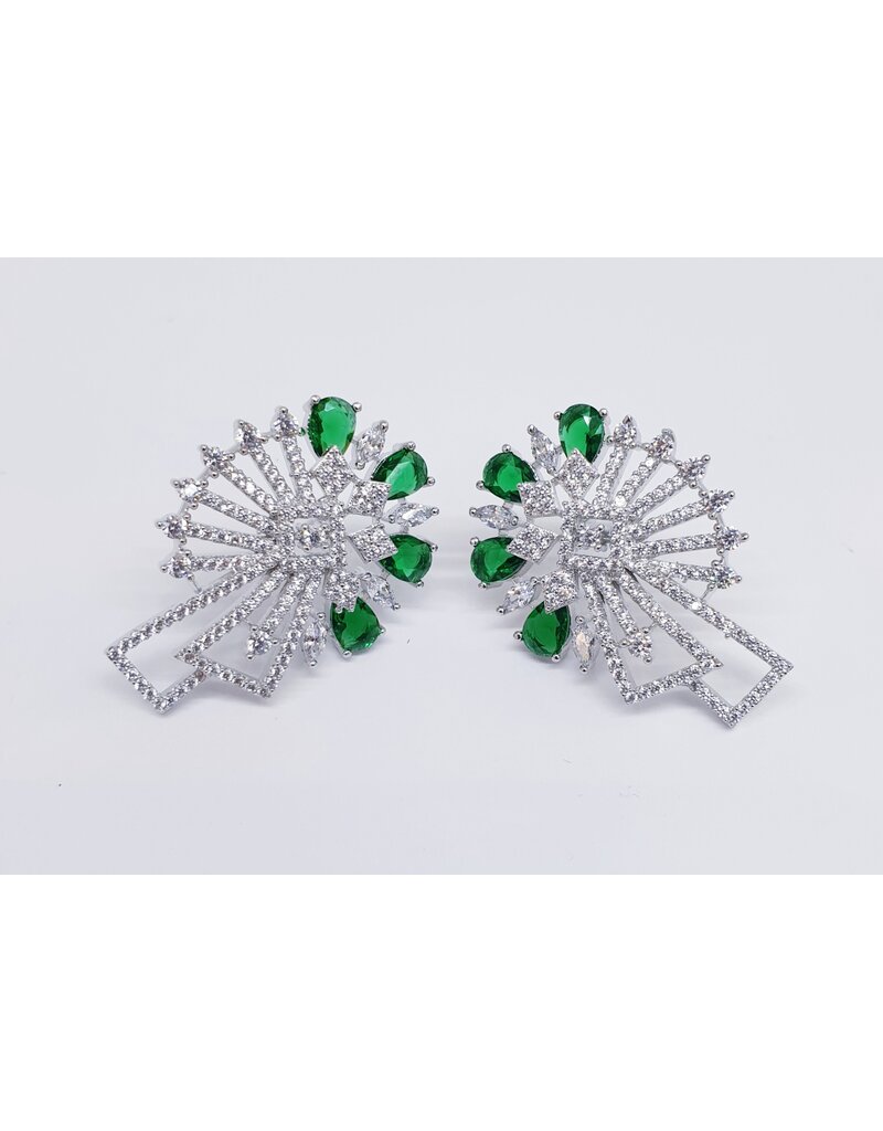 ERJ0501 - Silver, Emerald, Cluster Earring