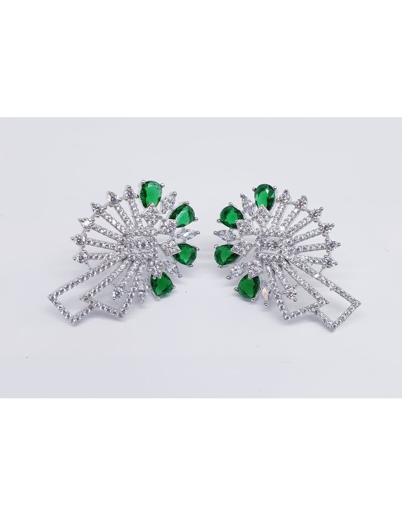 ERJ0501 - Silver, Emerald, Cluster Earring